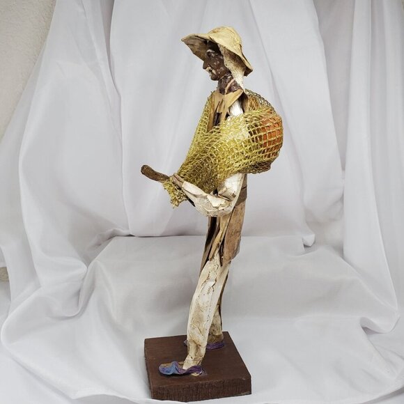 VTG handmade Mexican paper mache folk art couple Farmer & Lady Figurines - Picture 10 of 16